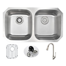 Load image into Gallery viewer, MOORE Undermount 32 in. Double Bowl Kitchen Sink with Singer Faucet in Brushed Nickel- Anzzi