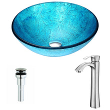 Load image into Gallery viewer, Accent Series Deco-Glass Vessel Sink in Blue Ice with Harmony Faucet in Brushed Nickel- Anzzi