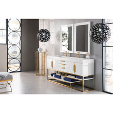 Load image into Gallery viewer, James Martin Columbia 72&quot; Glossy White - Radiant Gold Double Vanity