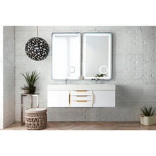 Load image into Gallery viewer, James Martin Mercer Island 59&quot; Glossy White - Radiant Gold Double Vanity