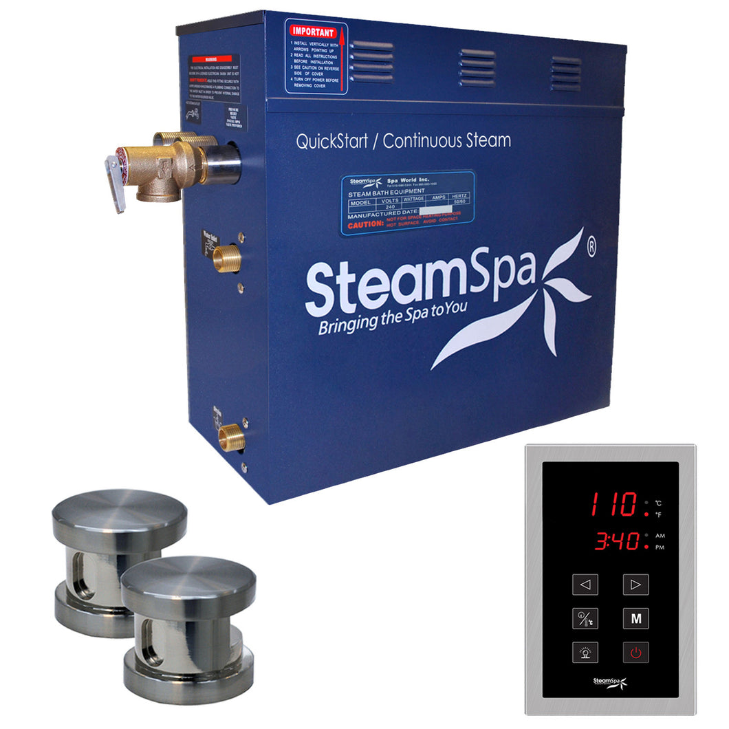 SteamSpa Oasis 10.5 KW QuickStart Acu-Steam Bath Generator Package in Brushed Nickel- SteamSpa