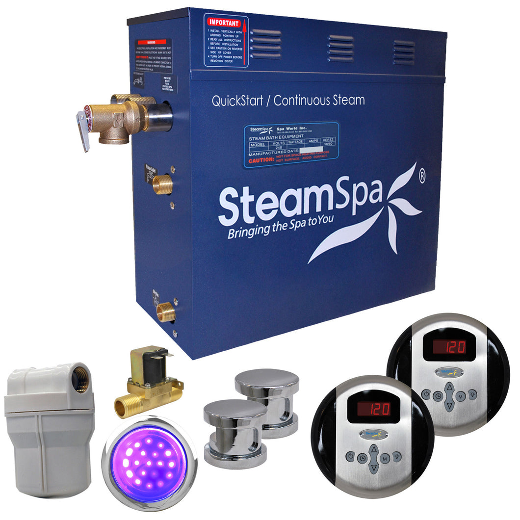 SteamSpa Royal 10.5 KW QuickStart Acu-Steam Bath Generator Package with Built-in Auto Drain in Polished Chrome- SteamSpa