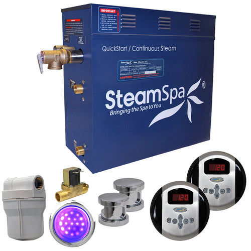 SteamSpa Royal 12 KW QuickStart Acu-Steam Bath Generator Package with Built-in Auto Drain in Polished Chrome- SteamSpa