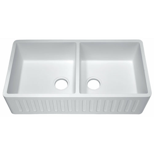 Roine Farmhouse Reversible Apron Front Solid Surface 35 in. Double Basin Kitchen Sink in White- Anzzi