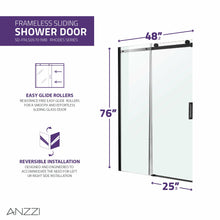 Load image into Gallery viewer, Rhodes Series 48 in. x 76 in. Frameless Sliding Shower Door with Handle in Matte Black- Anzzi