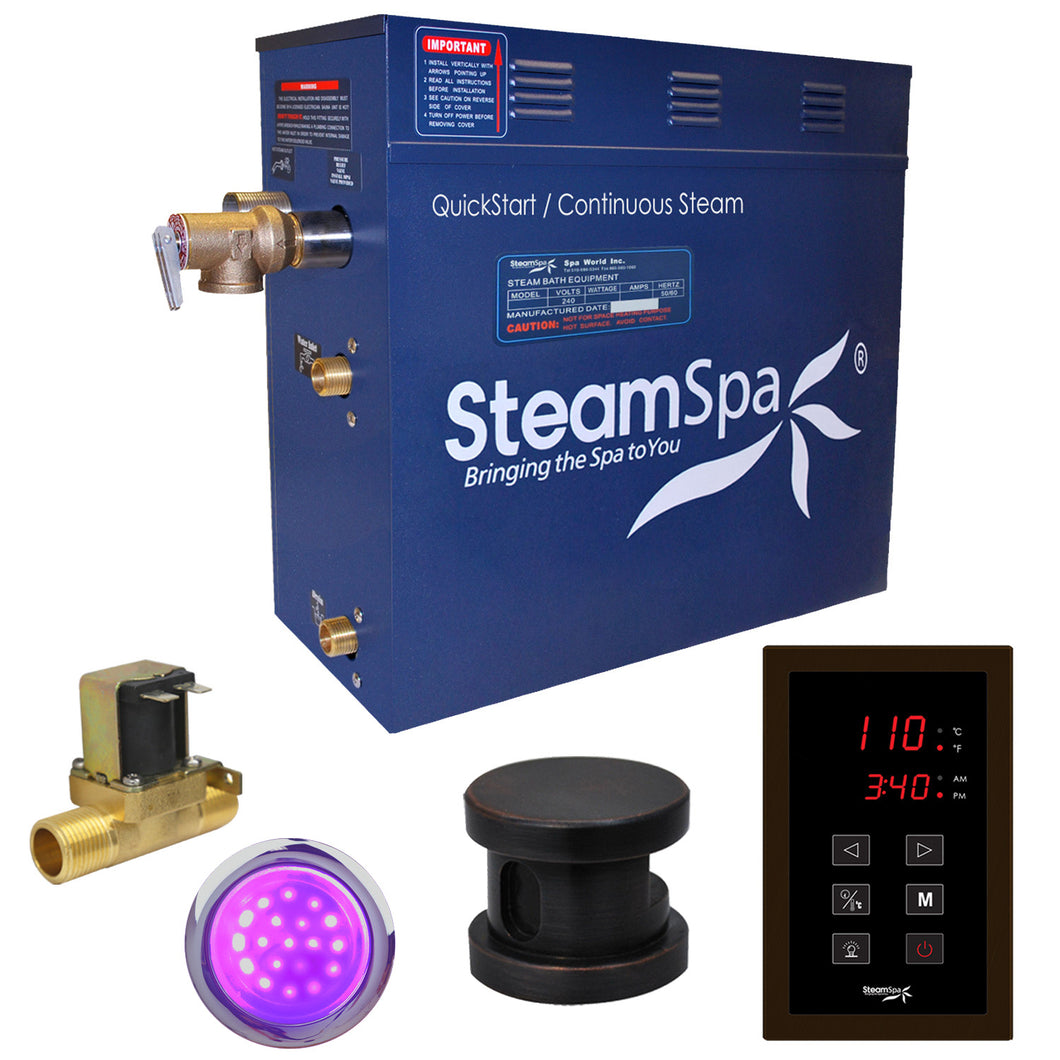 SteamSpa Indulgence 7.5 KW QuickStart Acu-Steam Bath Generator Package with Built-in Auto Drain in Oil Rubbed Bronze- SteamSpa