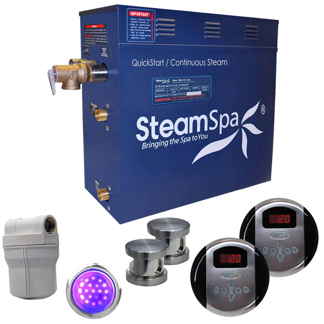 SteamSpa Royal 12 KW QuickStart Acu-Steam Bath Generator Package in Brushed Nickel- SteamSpa