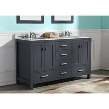 Load image into Gallery viewer, Chateau 60 in. W x 22 in. D Bathroom Bath Vanity Set in Gray with Carrara Marble Top with White Sink- Anzzi