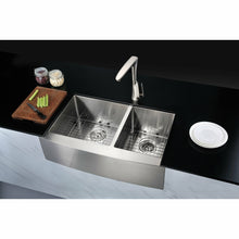 Load image into Gallery viewer, Elysian Farmhouse Stainless Steel 33 in. 0-Hole 60/40 Double Bowl Kitchen Sink in Brushed Satin- Anzzi
