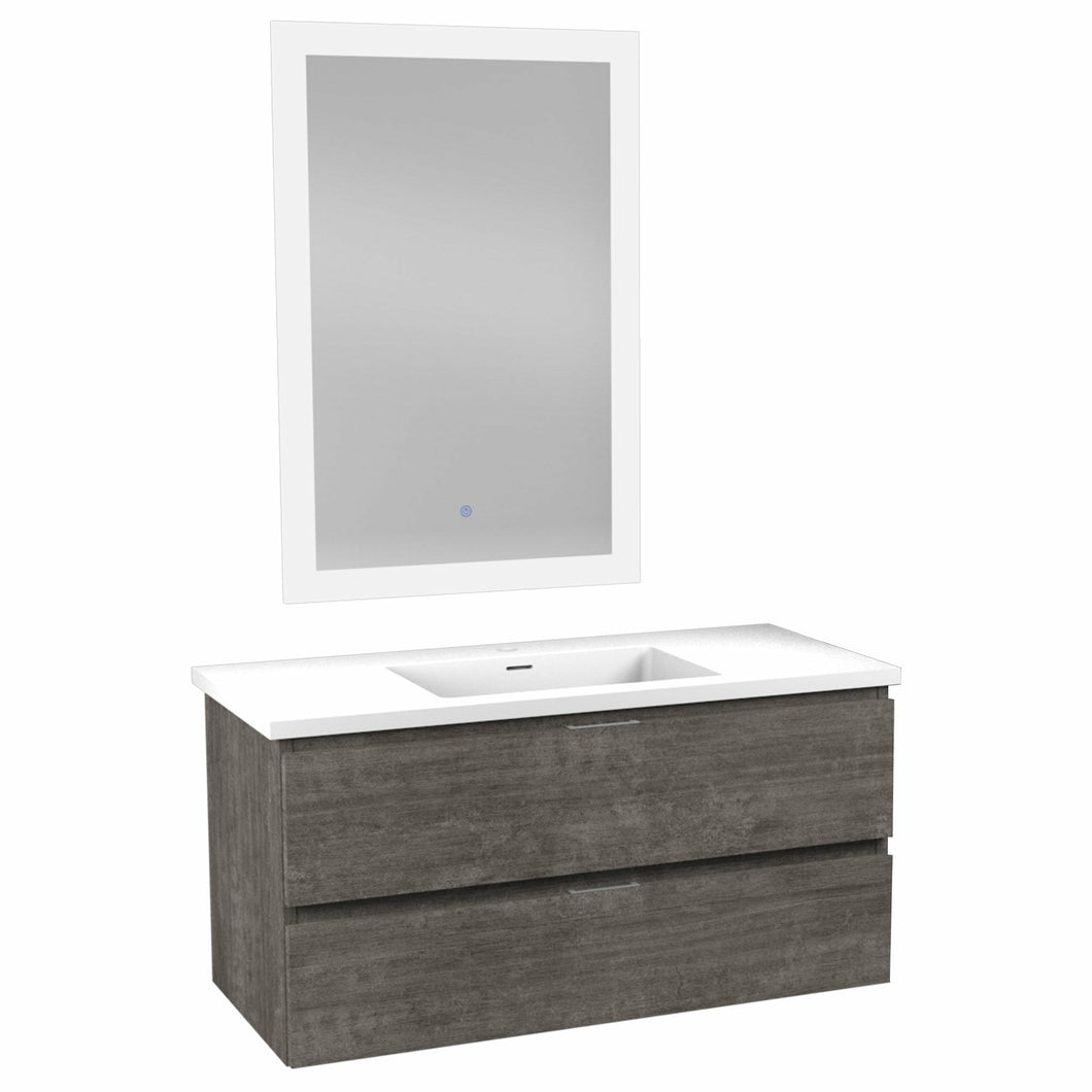 39 in W x 20 in H x 18 in D Bath Vanity in Rich Grey with Cultured Marble Vanity Top in White with White Basin & Mirror- Anzzi