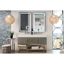 Load image into Gallery viewer, James Martin Columbia 59&quot; Ash Gray - Radiant Gold Double Vanity