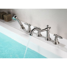 Load image into Gallery viewer, Patriarch 2-Handle Deck-Mount Roman Tub Faucet with Handheld Sprayer in Brushed Nickel- Anzzi