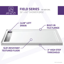 Load image into Gallery viewer, Field Series 36 in. x 60 in. Double Threshold Shower Base in White- Anzzi