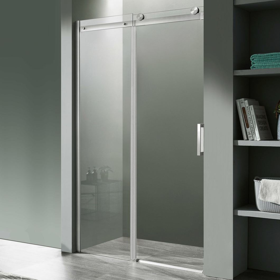 Rhodes Series 60 in. x 76 in. Frameless Sliding Shower Door with Handle in Brushed Nickel- Anzzi