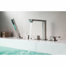 Load image into Gallery viewer, Shore 3-Handle Deck-Mount Roman Tub Faucet with Handheld Sprayer in Brushed Nickel- Anzzi