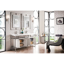 Load image into Gallery viewer, James Martin Boston 63&quot; Brushed Nickel Stainless Steel Sink Console (Double Basins) With Cabinet