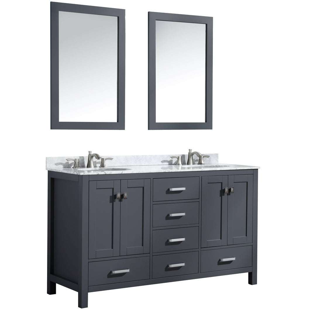 Chateau 60 in. W x 22 in. D Bathroom Bath Vanity Set in Gray with Carrara Marble Top with White Sink- Anzzi