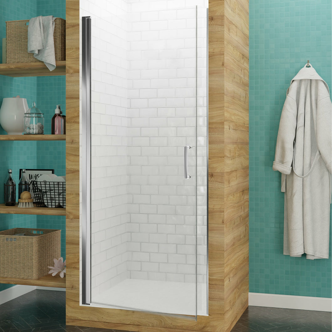 Lancer 29 in. x 72 in. Semi-Frameless Shower Door with TSUNAMI GUARD in Polished Chrome- Anzzi