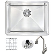 Load image into Gallery viewer, VANGUARD Undermount 23 in. Single Bowl Kitchen Sink with Accent Faucet in Brushed Nickel- Anzzi