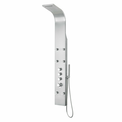 Fontan 64 in. 6-Jetted Full Body Shower Panel with Heavy Rain Shower and Spray Wand in Brushed Steel- Anzzi