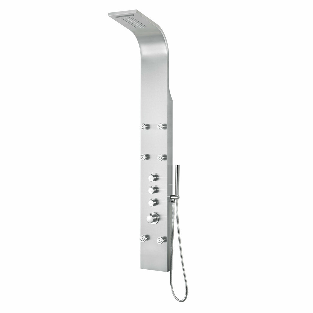 Fontan 64 in. 6-Jetted Full Body Shower Panel with Heavy Rain Shower and Spray Wand in Brushed Steel- Anzzi