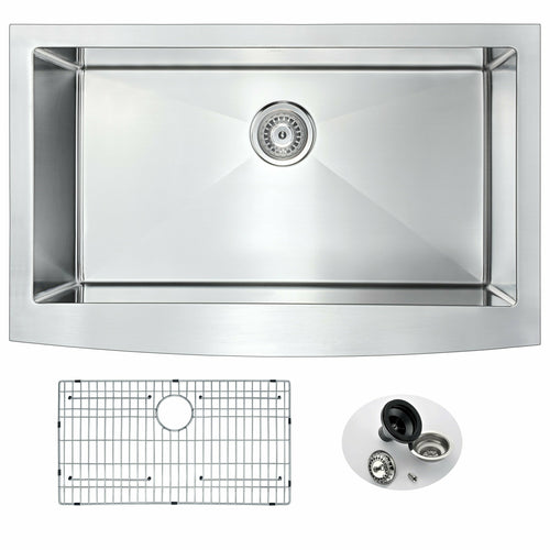 Elysian Farmhouse Stainless Steel 32 in. 0-Hole Single Bowl Kitchen Sink in Brushed Satin- Anzzi