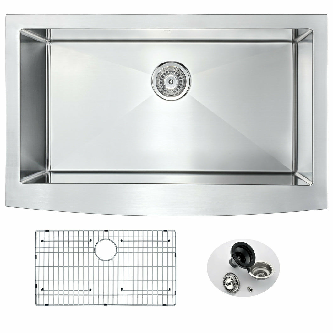 Elysian Farmhouse Stainless Steel 32 in. 0-Hole Single Bowl Kitchen Sink in Brushed Satin- Anzzi