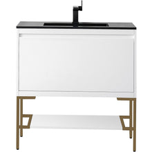 Load image into Gallery viewer, James Martin Milan 35.4&quot; Glossy White - Radiant Gold Single Vanity- James Martin