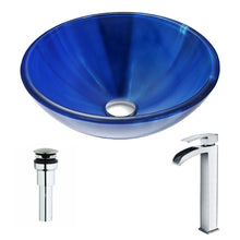 Load image into Gallery viewer, Meno Series Deco-Glass Vessel Sink in Lustrous Blue with Key Faucet in Polished Chrome- Anzzi
