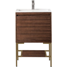 Load image into Gallery viewer, James Martin Milan 23.6&quot; Mid Century Walnut - Radiant Gold Single Vanity with Base- James Martin
