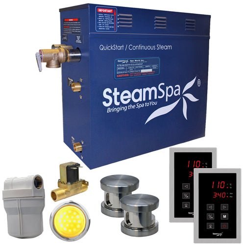 SteamSpa Royal 10.5 KW QuickStart Acu-Steam Bath Generator Package with Built-in Auto Drain in Brushed Nickel- SteamSpa