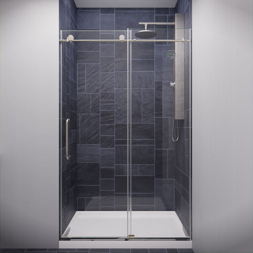 Madam Series 48 in. by 76 in. Frameless Sliding Shower Door in Brushed Nickel with Handle- Anzzi
