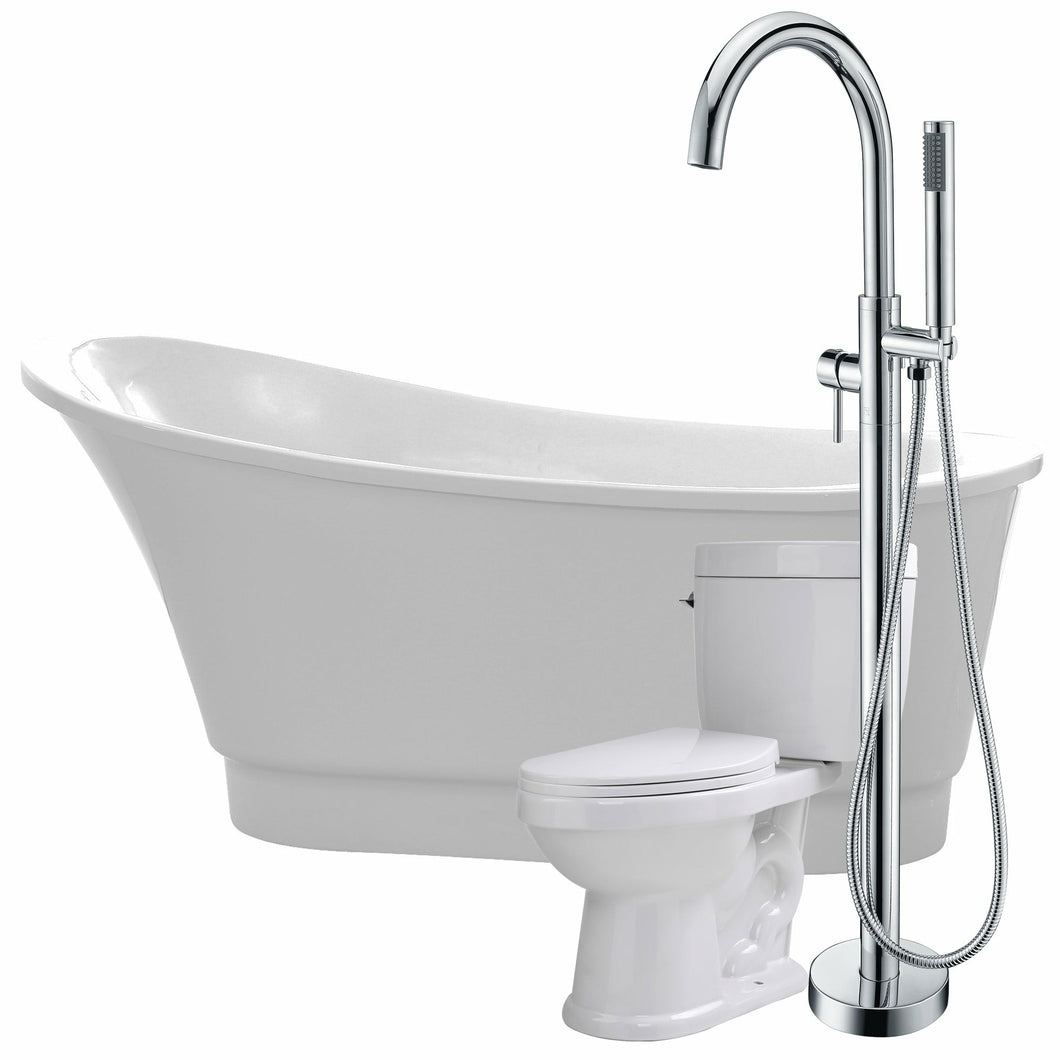 Prima 67 in. Acrylic Flatbottom Non-Whirlpool Bathtub with Kros Faucet and Talos 1.6 GPF Toilet- Anzzi