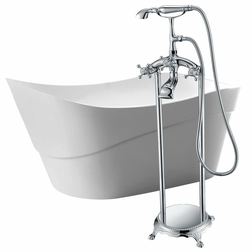 Kahl 67 in. Acrylic Flatbottom Non-Whirlpool Bathtub in White with Tugela Faucet in Polished Chrome- Anzzi