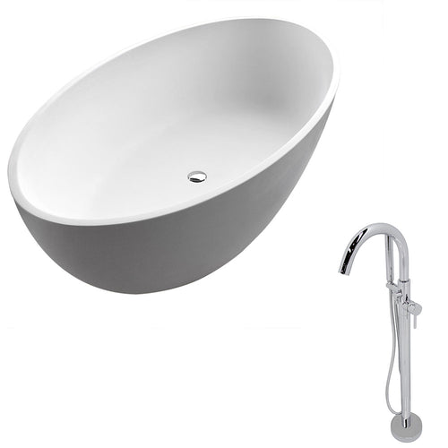 Cestino 5.5 ft. Solid Surface Classic Soaking Bathtub in Matte White and Kros Faucet in Chrome- Anzzi