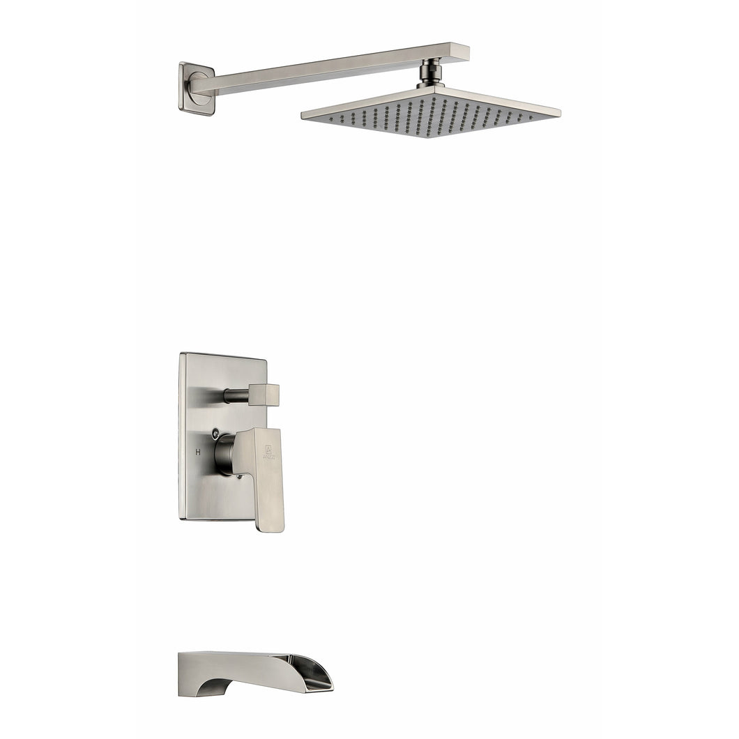 Mezzo Series Single Handle Wall Mounted Showerhead and Bath Faucet Set in Brushed Nickel- Anzzi