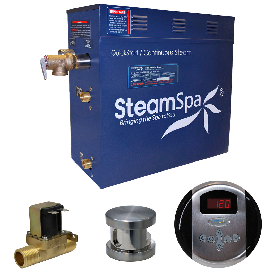 SteamSpa Oasis 6 KW QuickStart Acu-Steam Bath Generator Package with Built-in Auto Drain in Brushed Nickel- SteamSpa