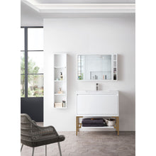 Load image into Gallery viewer, James Martin Milan 35.4&quot; Glossy White - Radiant Gold Single Vanity