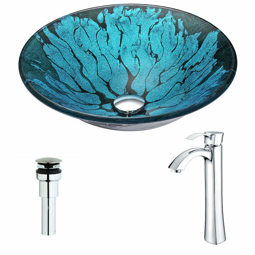 Key Series Deco-Glass Vessel Sink in Lustrous Blue and Black with Harmony Faucet in Brushed Nickel- Anzzi