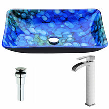 Load image into Gallery viewer, Voce Series Deco-Glass Vessel Sink in Lustrous Blue with Key Faucet in Brushed Nickel- Anzzi