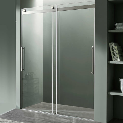Stellar Series 48 in. x 76 in. Frameless Sliding Shower Door with Handle in Brushed Nickel- Anzzi
