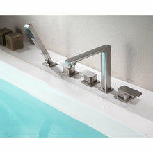 Load image into Gallery viewer, Shore 3-Handle Deck-Mount Roman Tub Faucet with Handheld Sprayer in Brushed Nickel- Anzzi