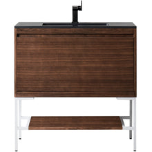 Load image into Gallery viewer, James Martin Milan 35.4&quot; Mid Century Walnut - Glossy White Single Vanity- James Martin