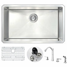 Load image into Gallery viewer, VANGUARD Undermount Stainless Steel 30 in. 0-Hole Kitchen Sink and Faucet Set with Soave Faucet in Brushed Nickel- Anzzi