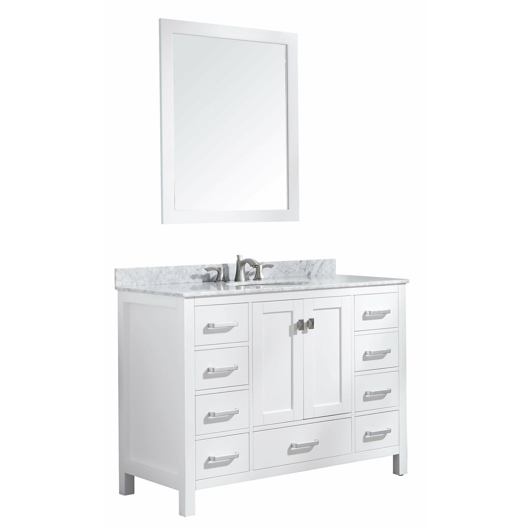 Chateau 48 in. W x 22 in. D Bathroom Bath Vanity Set in White with Carrara Marble Top with White Sink- Anzzi