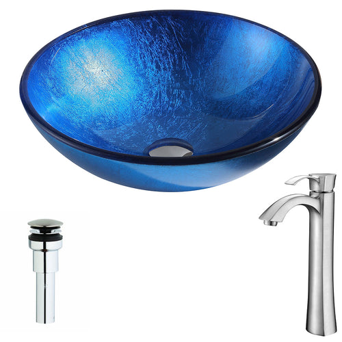 Clavier Series Deco-Glass Vessel Sink in Lustrous Blue with Harmony Faucet in Brushed Nickel- Anzzi
