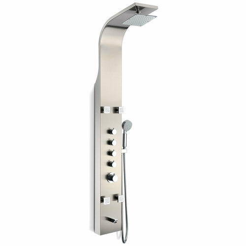 Echo 63.5 in. 4-Jetted Full Body Shower Panel with Heavy Rain Showerhead, Spray Wand and Tub Spout in Brushed Steel- Anzzi