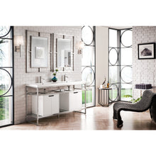 Load image into Gallery viewer, James Martin Boston 63&quot; Brushed Nickel Stainless Steel Sink Console (Double Basins) With Cabinet