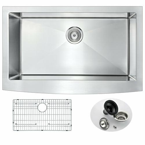 Elysian Farmhouse Stainless Steel 36 in. Single Bowl Kitchen Sink in Brushed Satin- Anzzi