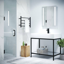 Load image into Gallery viewer, Fellow Series 24 in. by 72 in. Frameless Hinged Shower Door in Matte Black with Handle- Anzzi